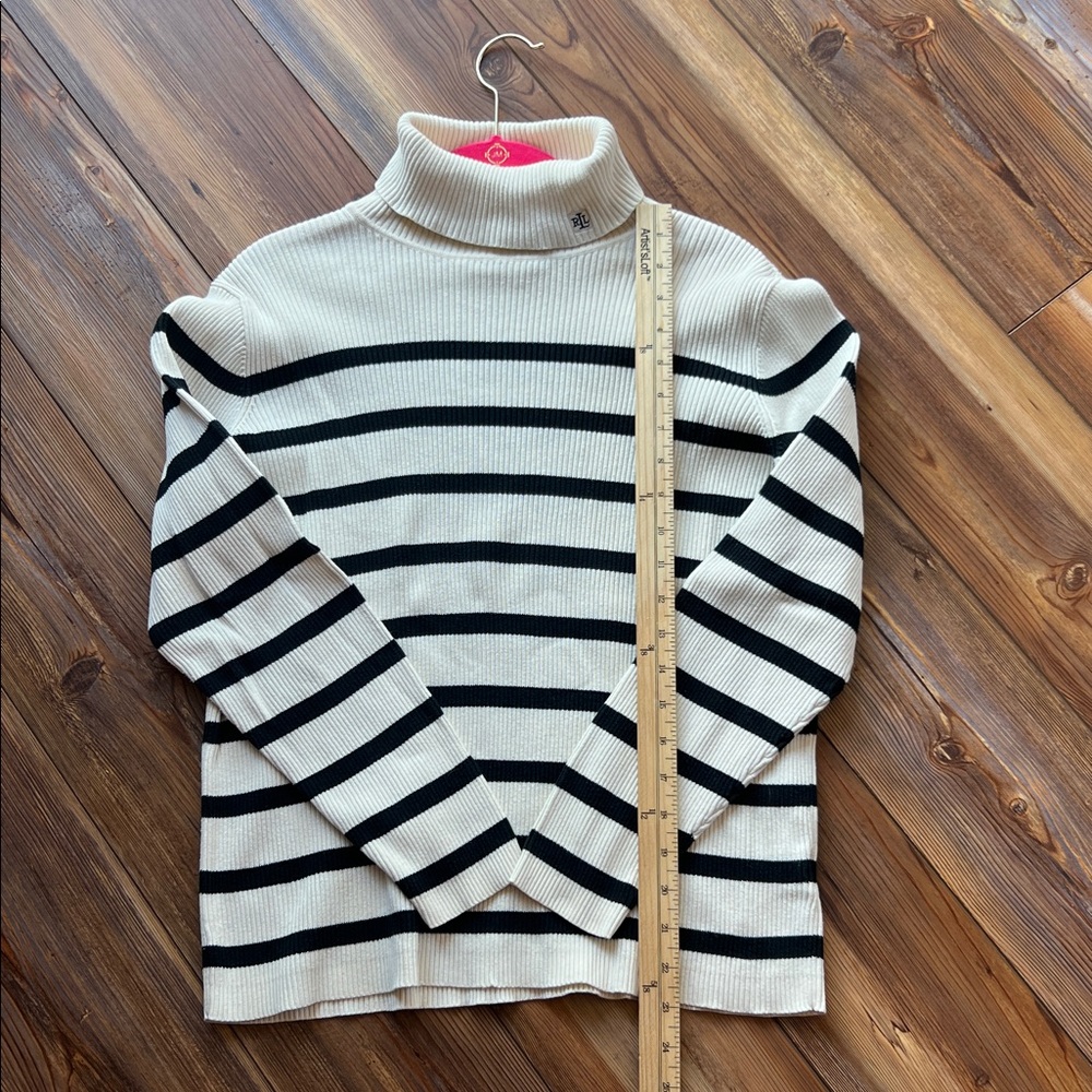 Ralph Lauren Black and Cream Striped Turtleneck Sweater - Picture 7 of 9